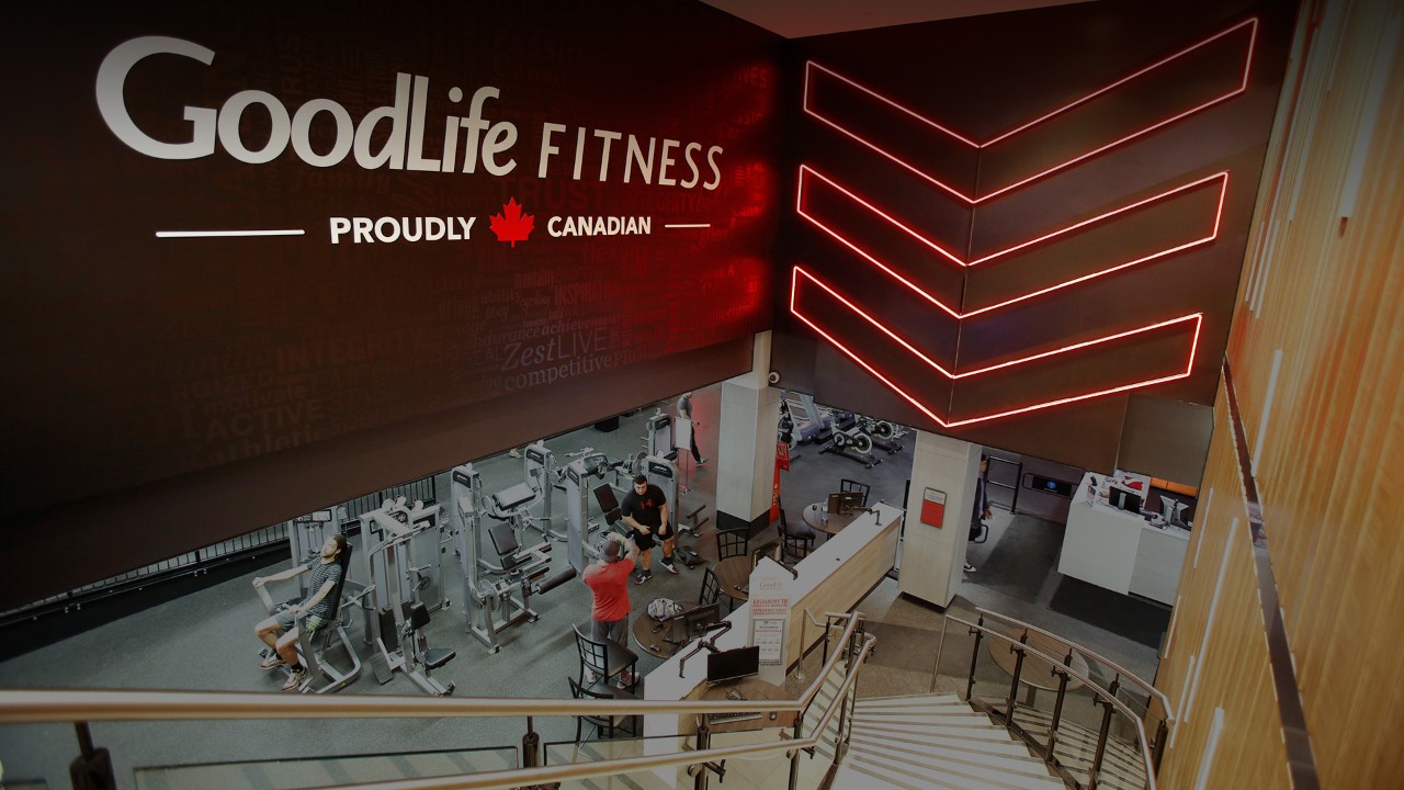 GoodLife club interior with logo on wall